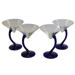 4 Libbey Bravura Cobalt Martini Glasses